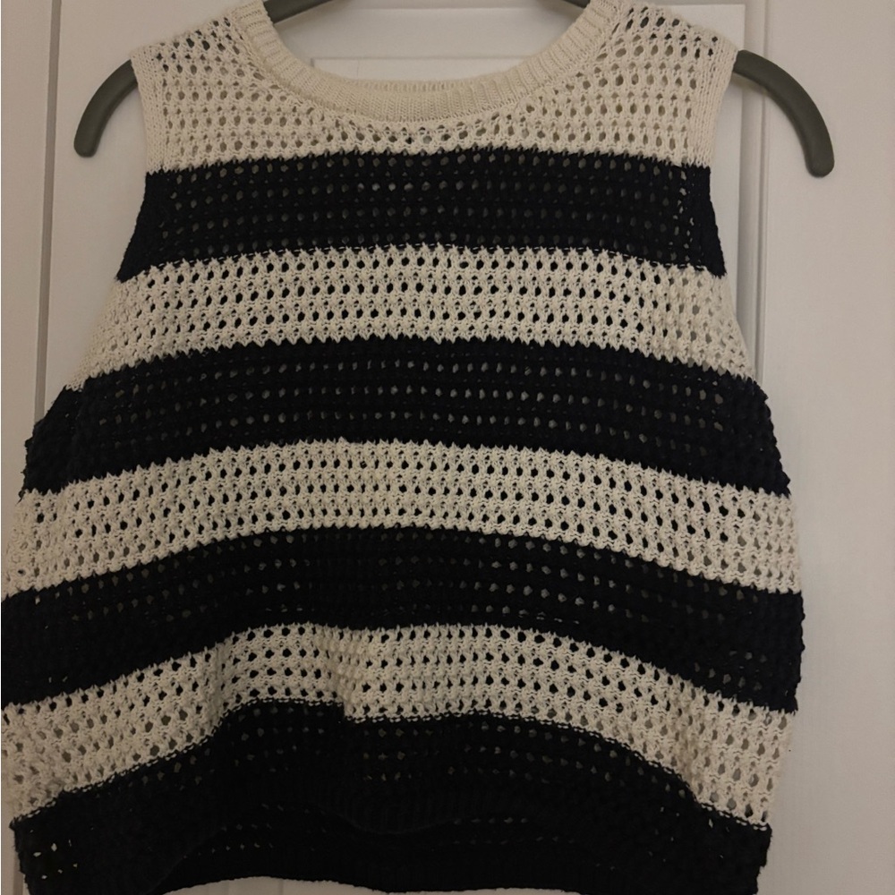 Striped Navy and White Knit Sleeveless Top